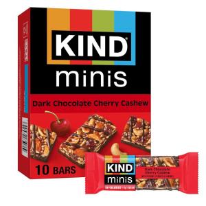 image:imageKIND Mini Snack Bars Dark Chocolate Nuts amp Sea Salt Gluten Free Low Sugar Low Calorie Snacks 10 CountDark Chocolate Cherry Cashew