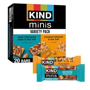 image:imageKIND Mini Snack Bars Variety Pack Gluten Free Low Sugar Low Calorie Snacks Dark Chocolate Nuts amp Sea Salt Caramel Almond amp Sea Salt 20 CountDark Chocolate Nuts  Sea Salt Caramel Almond  Sea Salt