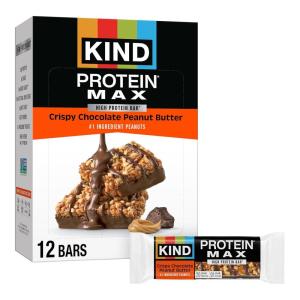 image:imageKIND Protein MAX Crispy Chocolate Peanut Butter Snack Bars 20g of Protein Keto Friendly 1g of Sugar Per Bar Gluten Free 12 Count BoxCrispy Chocolate Peanut Butter