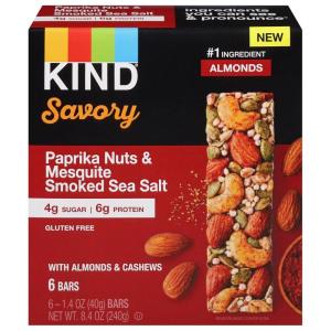 image:imageKIND Savory Nut Bars Paprika Nuts amp Mesquite Smoked Sea Salt Good Source of Fiber Gluten Free Low Sugar 6g Protein 6 Count