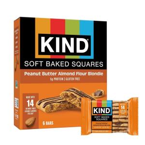 image:imageKIND Soft Baked Squares Chocolate Almond Flour Brownie Gluten Free Healthy Snack Bars 5g Protein 6 CountPeanut Butter Almond Flour Blondie