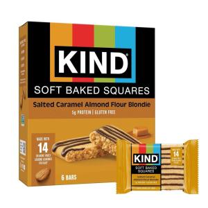 image:imageKIND Soft Baked Squares Chocolate Almond Flour Brownie Gluten Free Healthy Snack Bars 5g Protein 6 CountSalted Caramel Almond Flour Blondie