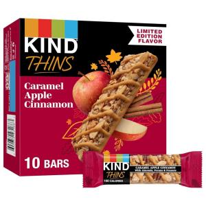 image:imageKIND Thins Snack Bars Dark Chocolate Nuts amp Sea Salt Gluten Free Low Calorie Healthy Snacks 4g Sugar 10 CountCaramel Apple Cinnamon