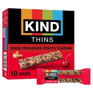 image:imageKIND Thins Snack Bars Dark Chocolate Nuts amp Sea Salt Gluten Free Low Calorie Healthy Snacks 4g Sugar 10 CountDark Chocolate Cherry Chashew