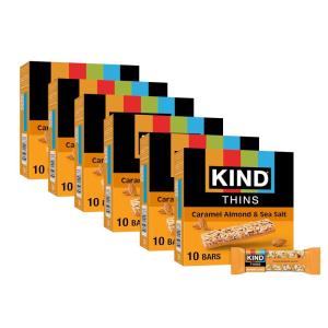 image:imageKIND Thins Snack Bars Dark Chocolate Nuts amp Sea Salt Gluten Free Low Calorie Healthy Snacks 4g Sugar 60 CountCaramel Almond  Sea Salt