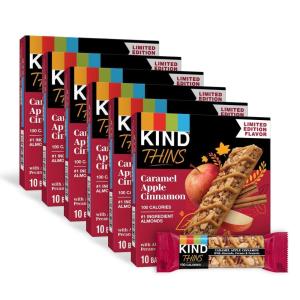 image:imageKIND Thins Snack Bars Dark Chocolate Nuts amp Sea Salt Gluten Free Low Calorie Healthy Snacks 4g Sugar 60 CountCaramel Apple Cinnamon