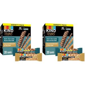 image:imageKIND Thins Snack Bars Variety Pack Gluten Free Low Calorie Healthy Snacks Dark Chocolate Nuts amp Sea Salt Caramel Almond amp Sea Salt 4g Sugar 20 Count20 Count Pack of 2
