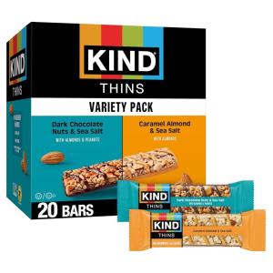 image:imageKIND Thins Snack Bars Variety Pack Gluten Free Low Calorie Healthy Snacks Dark Chocolate Nuts amp Sea Salt Caramel Almond amp Sea Salt 4g Sugar 20 Count20 Count Pack of 1