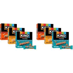 image:imageKIND Thins Snack Bars Variety Pack Gluten Free Low Calorie Healthy Snacks Dark Chocolate Nuts amp Sea Salt Caramel Almond amp Sea Salt Peanut Butter Dark Chocolate 4g Sugar 30 Count30 Count Pack of 2
