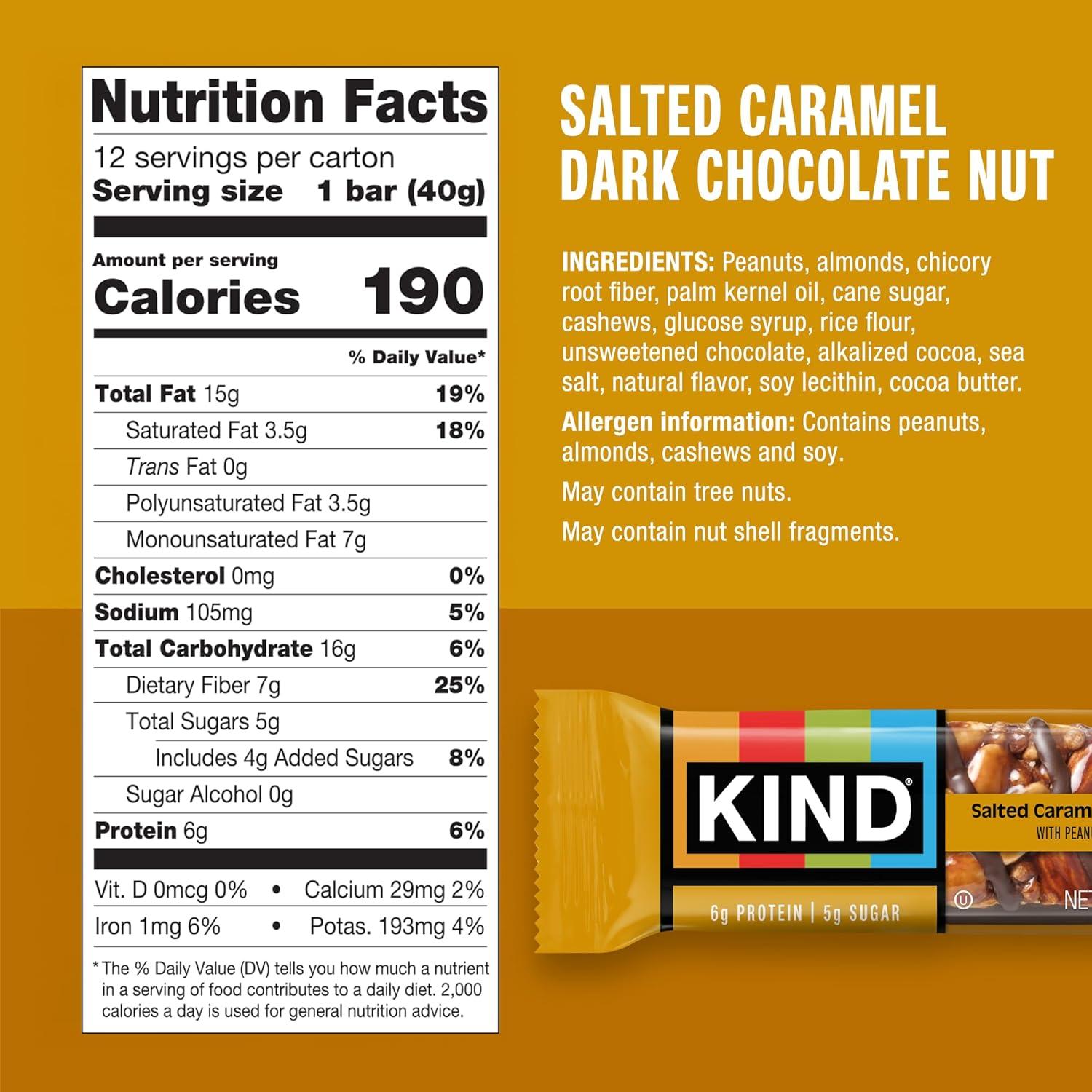 image:imageKIND Nut Bars Cranberry Almond 14 Ounce 60 Count Gluten Free Low Glycemic Index 5g ProteinSalted Caramel Dark Chocolate Nut