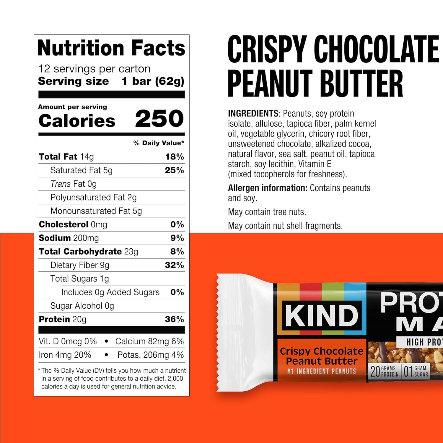 image:imageKIND Protein MAX Bars Variety Pack Gluten Free Low Sugar High Fiber Snacks Crispy Chocolate Peanut Butter Sweet amp Salty Caramel Peanut Raspberry Cocoa Dark Chocolate 20g Protein 12 Count