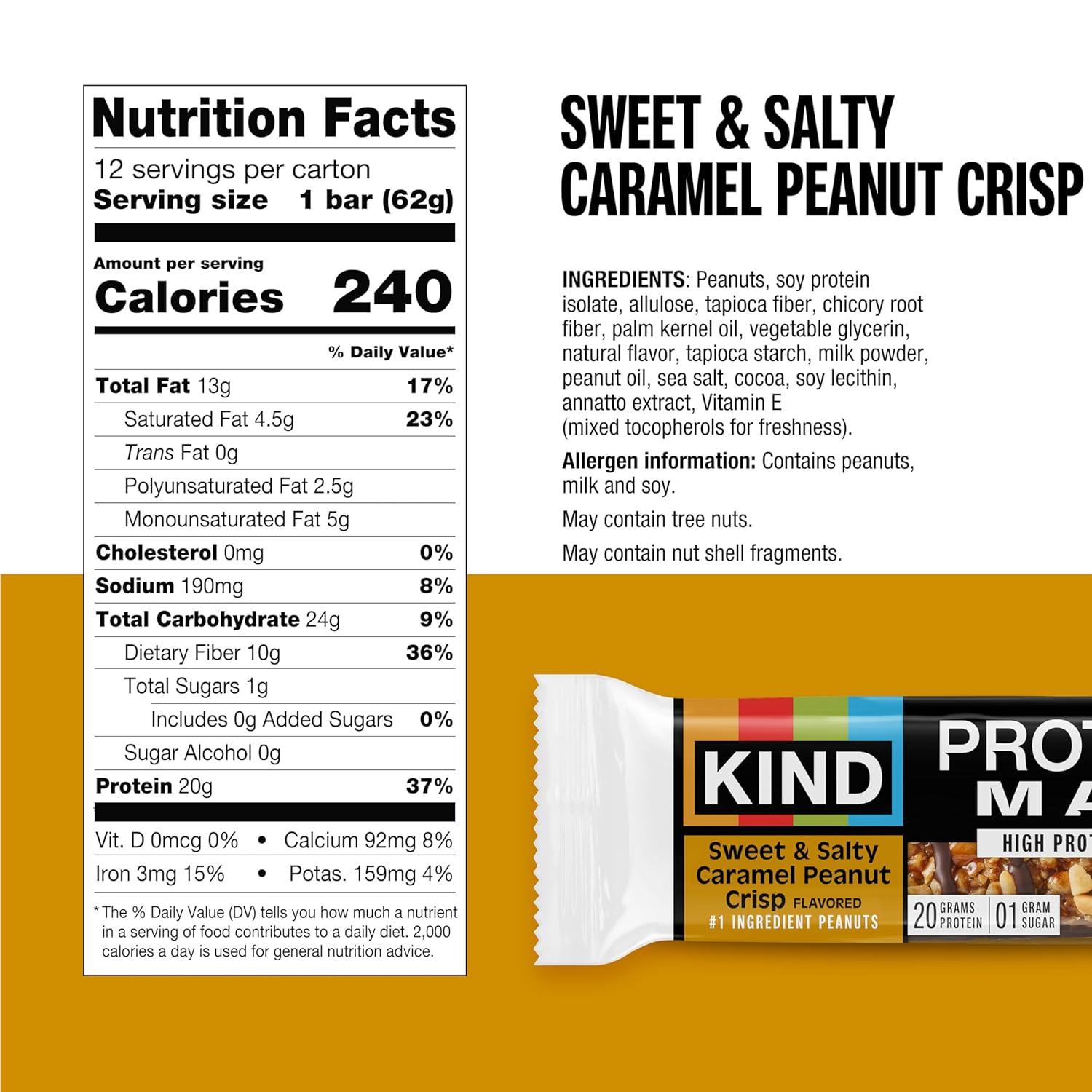 image:imageKIND Protein MAX Bars Variety Pack Gluten Free Low Sugar High Fiber Snacks Crispy Chocolate Peanut Butter Sweet amp Salty Caramel Peanut Raspberry Cocoa Dark Chocolate 20g Protein 12 Count