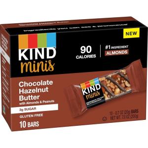 image:imageKIND Mini Snack Bars Chocolate Hazelnut Butter with Almonds amp Peanuts Gluten Free Low Sugar Low Calorie Snacks 10 Count1 Count Pack of 1