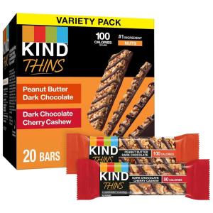 image:imageKIND Thins Snack Bars 2 Flavor Variety Pack Gluten Free 100 Calorie 60 Count Peanut Butter Dark Chocolate amp Dark Chocolate Cherry CashewPeanut Butter Dark Chocolate  Dark Chocolate Cherry Cashew
