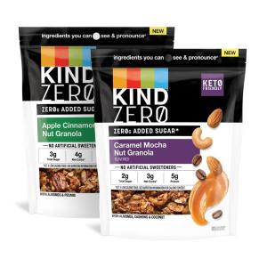 image:imageKIND Zero Added Sugar Granola Variety Pack Gluten Free Low Sugar Keto Snacks Apple Cinnamon Nut Caramel Mocha Nut 5g Protein 8oz 2 Count